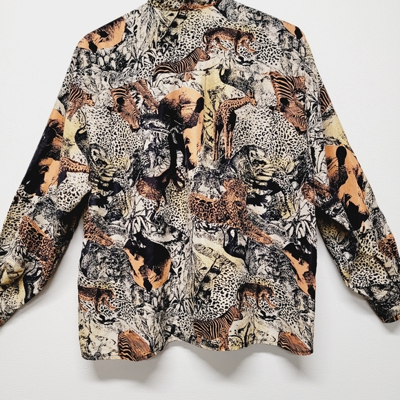 Vintage Silk Club Shirt Animal African Zoo Print Button Up Long Sleeve size S/M - Picture 8 of 13